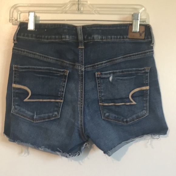 AMERICAN eagle super stretch high rise Shortie shorts jean denim  distressed  6 - Picture 3 of 9
